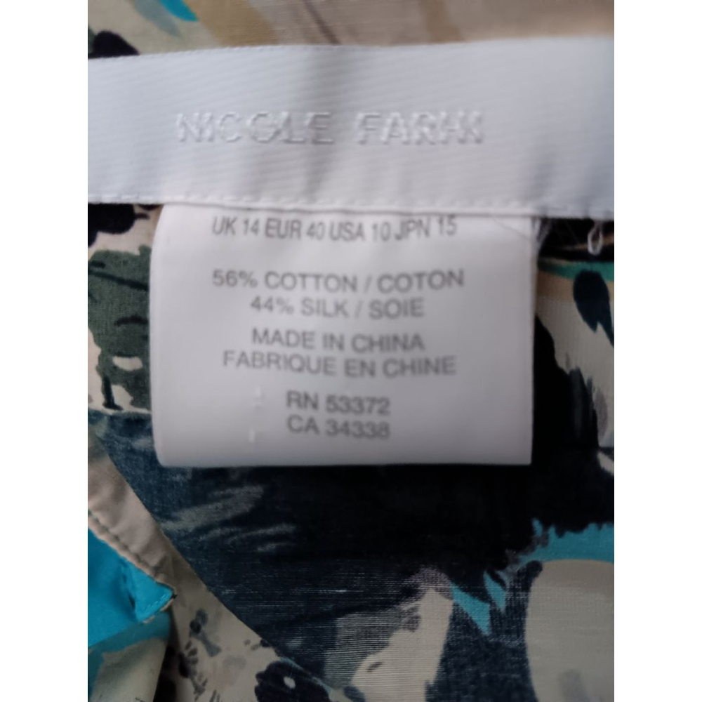 Nicole Farhi Silk Blend Turquoise Floral Button Up Belted Retro Midi Dress - Picture 16 of 16
